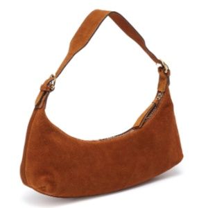 BY FAR 'MARA' BROWN BAGUETTE SUEDE SHOULDER BAG